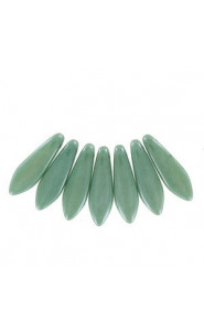 Czech Glass Daggers beads 5x16mm Chalk white teal luster 03000-14459